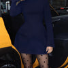 Dulzura Langarm Reißverschluss Bodycon Minikleid mit Taschen Einfarbig Elegantes Outfit Büro Streetwear Damen Herbst Winter Kleidung