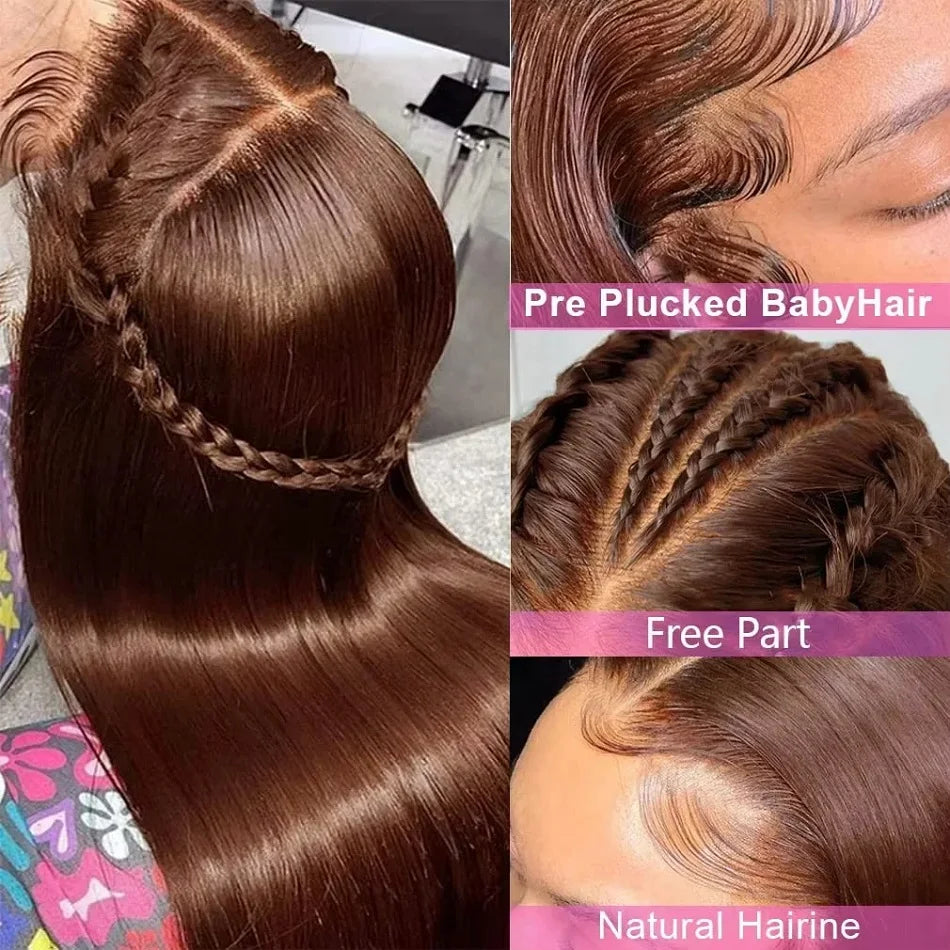 Chocolate Brown Straight 13x4 13x6 Hd Lace Frontal Wig Brazilian Colored T Part Human Hair Wigs For Women Preplucked 30 36 Inch