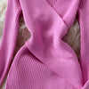 YuooMuoo Autumn Winter 2025 Women Dress Elegant Cross V-neck Slim Waist Knitted Bodycon Dress Korean Office Lady Vestidos