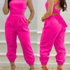 New Summer Fashion Printed Sleeveless Jumpsuit Sexy Hollow Backless Lace Up Long Jumpsuits Elegant Casual Jumpsuit With Pocket