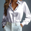 Women's Satin Shirts Elegant Plain Long Sleeve Blouse Office Lady Button-Up Shirt Top Female Crew Neck Shirts Blouse 2025 Autumn