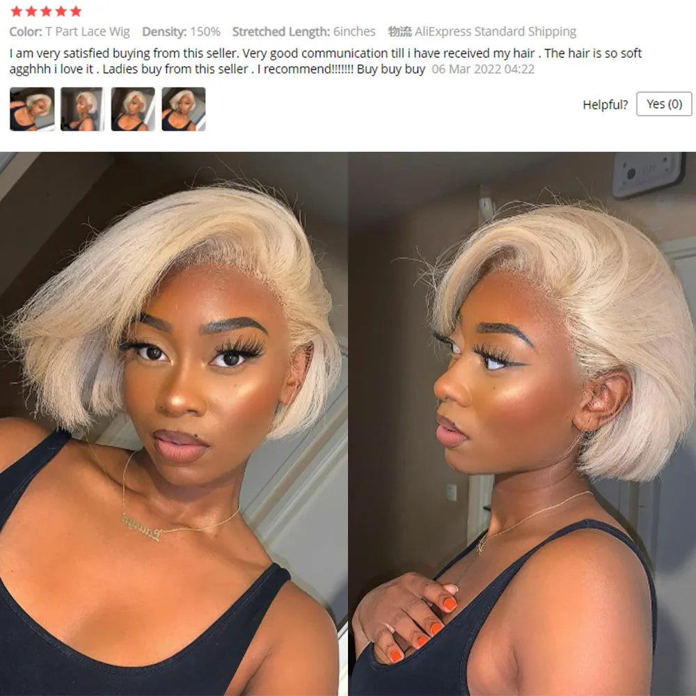 Pixie-Cut-Perücke Brasilianisch 613 Blond Glatt Seitenscheitelperücke 13x4 Kurzer Bob HD Transparente Lace-Front Echthaarperücke für Frauen