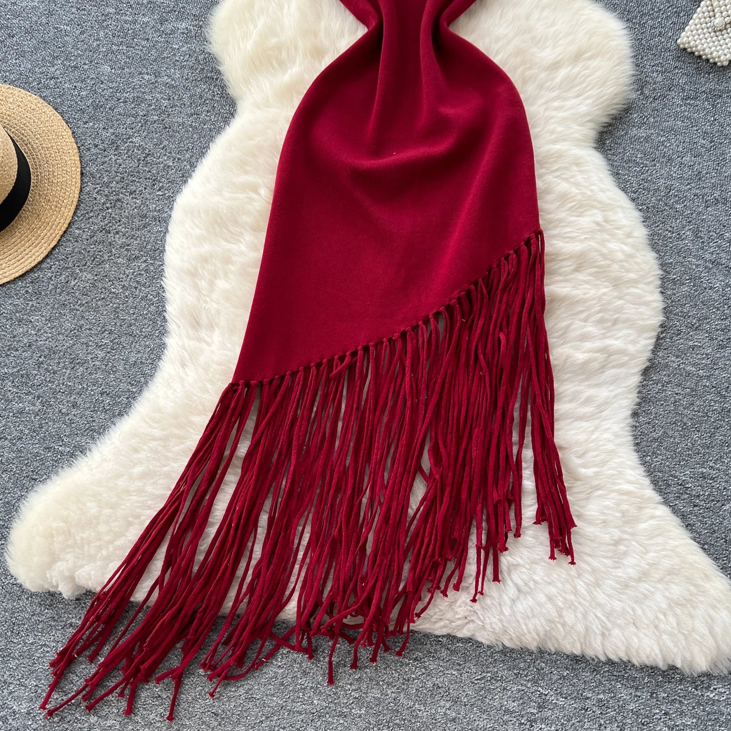 Sexy Backless Knit tassel High Waist Pleated Dress Casual A-line Dress Beach Vestidos Women Evening Party
