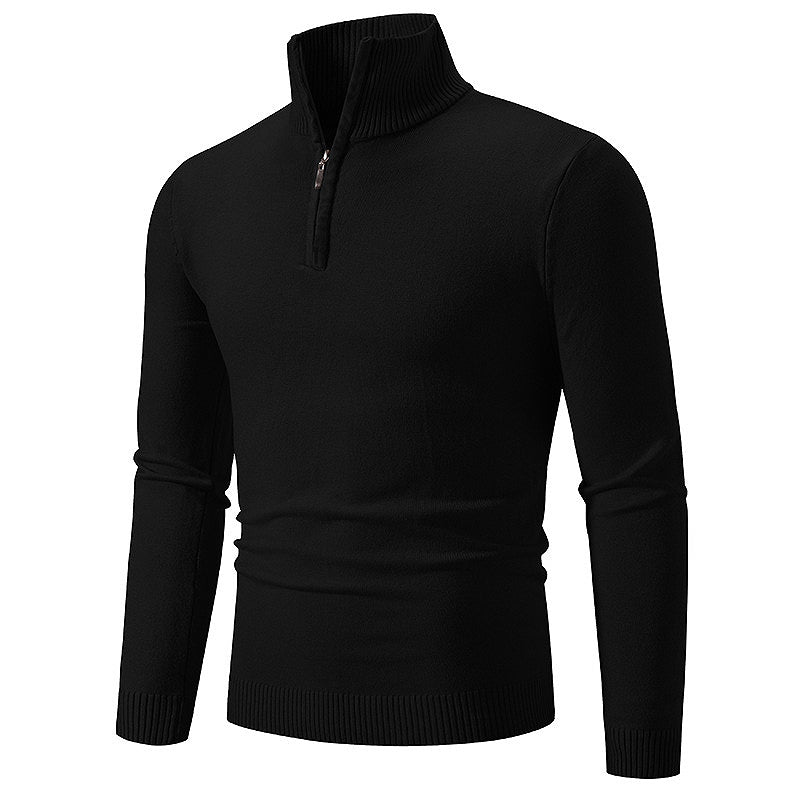 New Men's Sweater Half Zipper Pullovers Winter Warm Stand Collar Turtleneck Cotton Knitted Sweater Men Solid Color Sweatwear