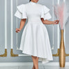 Elegant Party Dresses for Woman 2024 New O Neck Ruffles Sleeve High Waisted Asymmetric Mid Calf Luxury Birthday Dinner Vestidos