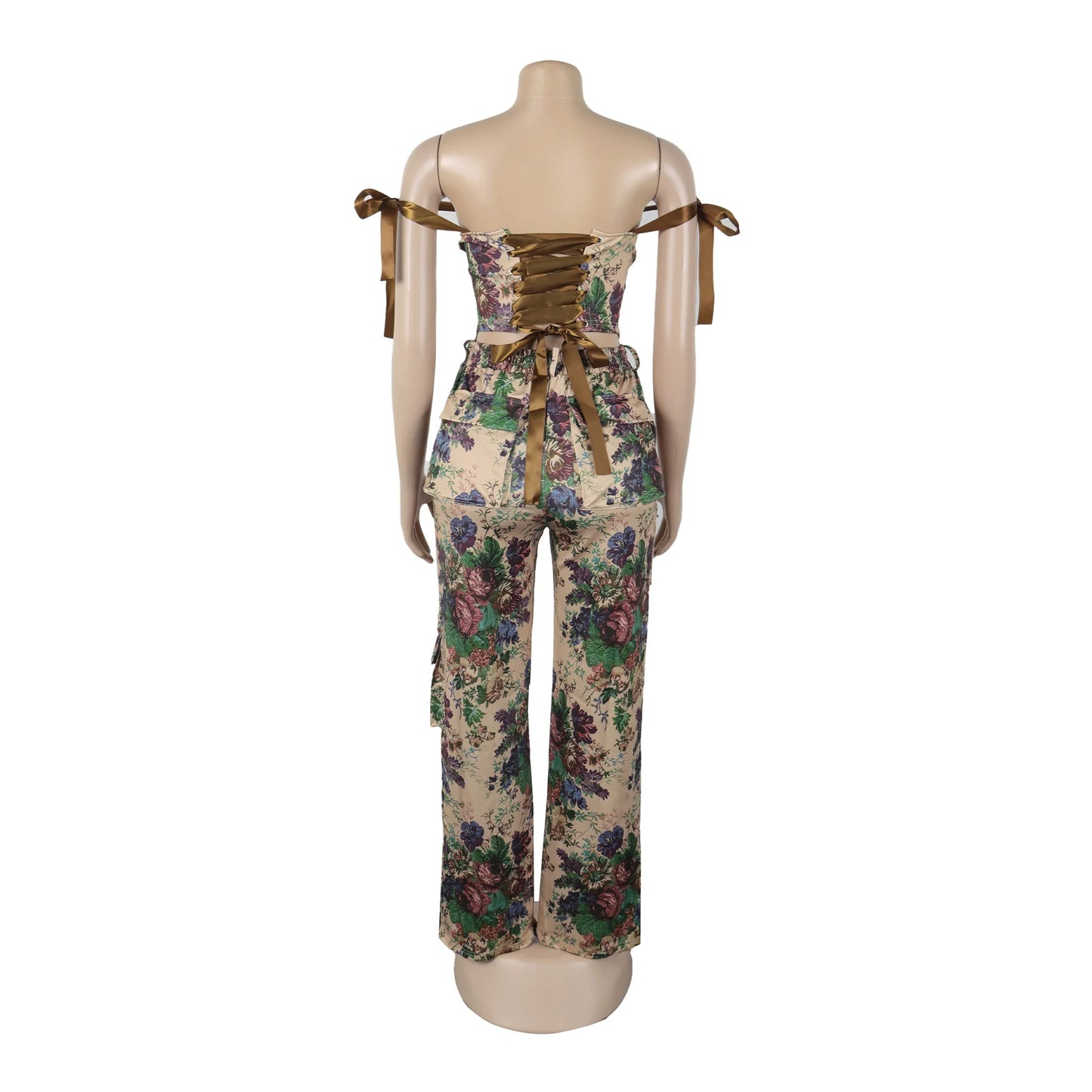 Two Pieces Women Pant Sets Print Matching Set Drawstring Pockets Sleeveless Top Elastic Waist Pants Slim Fit Casual 2026 Spring