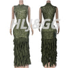 HLJ Sexy Sequin Patchwork Bodycon Dresses for Woman Mesh Shining Sleeveless Ruffle Dress Female Party Clubwear Vestidos 2025 New