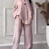 Cotton Linen Sets Two 2 Pieces Sale Casual Long Sleeve Button Loose Blouse Shirt&High Elastic Wide Leg Loose Pant Suits NMD-3021