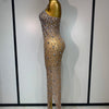 Luxury Rhinestones Sexy Mesh See Through Bodycon Dress Women Birthday Evening Cocktail party Gown Red Carpet Club Stage Outfit