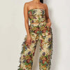 CM.YAYA Fashion Print Women's Set Strapless Top and Wide Leg tassel Pants Summer Cargo Street Two 2 Piece Set Outfit Tracksuit