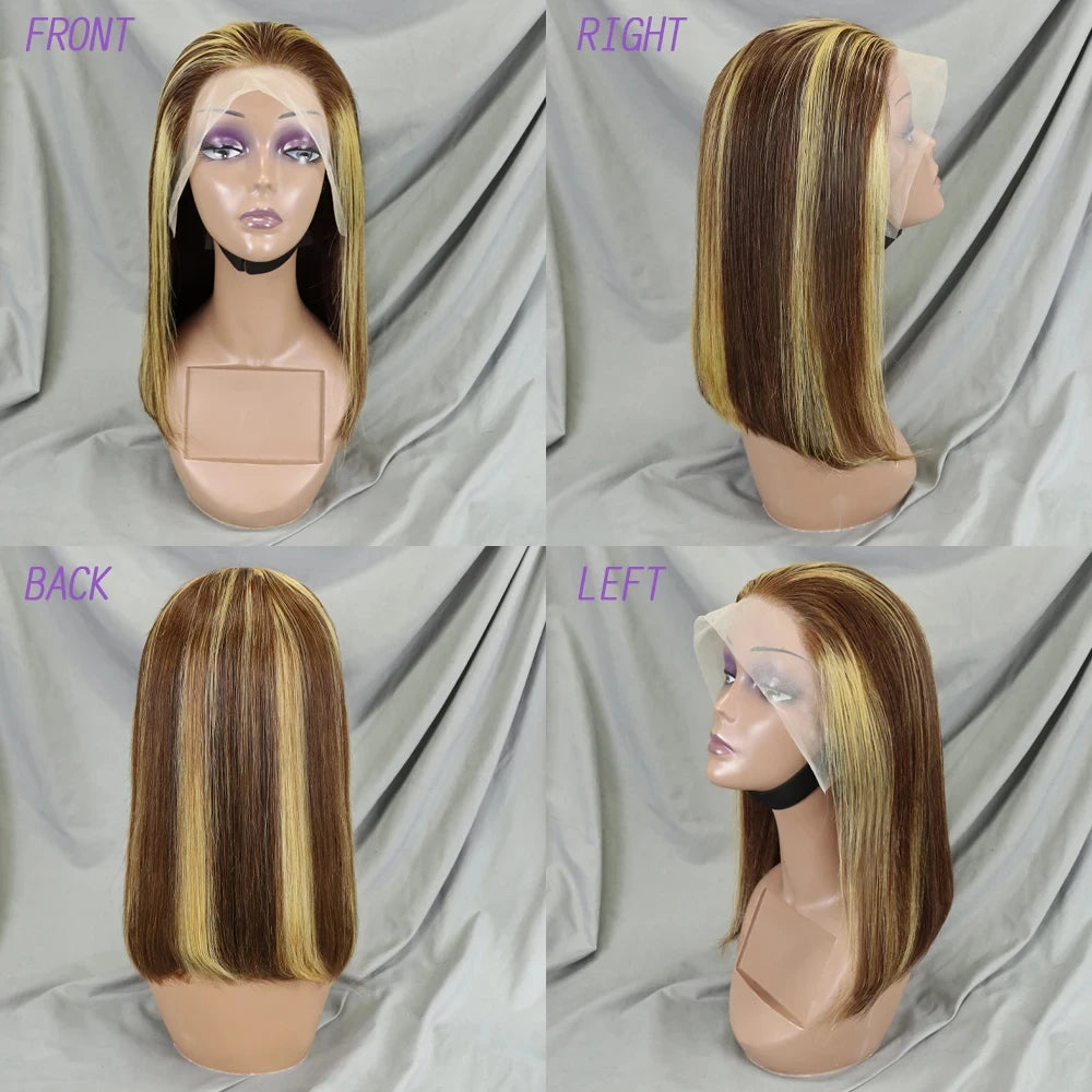 4/30/4 Farbe Echthaar Bob Perücke Glatt 13x4 Lace Front Echthaar Perücken Brasilianische Perücke Kurze Echthaar Bob Perücken Ombre Perücke