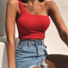 Women Lady Female One Shoulder Crop Tops Sleeveless T-Shirt Tank Tops Summer Beach Vest Bare Midriff Summer Fashion Clothes