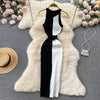 YuooMuoo Women Dress 2025 Summer Elegant Rib Knit Slim Waist Bandage Pencil Dress Office Lady Sleeveless Bodycon Sweater Dress
