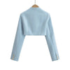 2023 Herbst V-Ausschnitt Offene Nähte Cropped Blazer Damen Langarm Kurze Anzüge Mode Oberbekleidung
