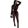 FAGADOER Sexy Mesh Damen 2-teiliges Set Outfit Durchsichtiges Langarm Crop Top + Skinny Hose Anzüge Weibliche Streetwear Kleidung Neu