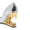 Women's New Pointed Shallow Mouth Metal Fabric Tiger Teeth Slope Heel Shoes Large 43