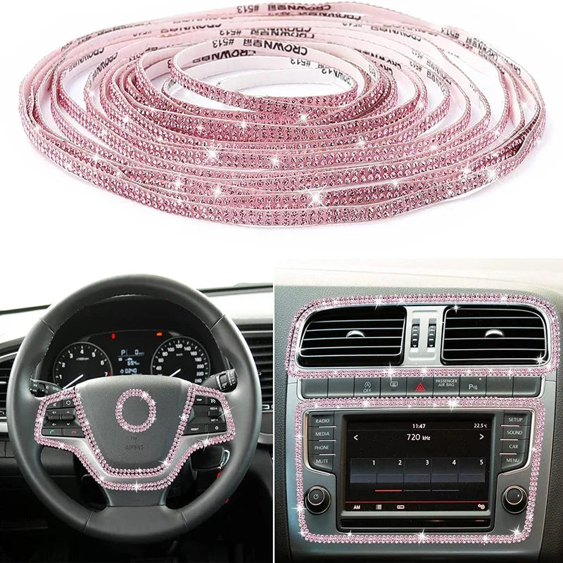 Pink Bling Auto-Zierleisten selbstklebend 5m Strass Auto-Interieur-Zubehör für Frauen Auto Kristall Tür Aufkleber Auto Armaturenbrett s