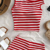 European and American striped vest shorts set, summer knitted hot pants top two-piece set