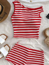 European and American striped vest shorts set, summer knitted hot pants top two-piece set