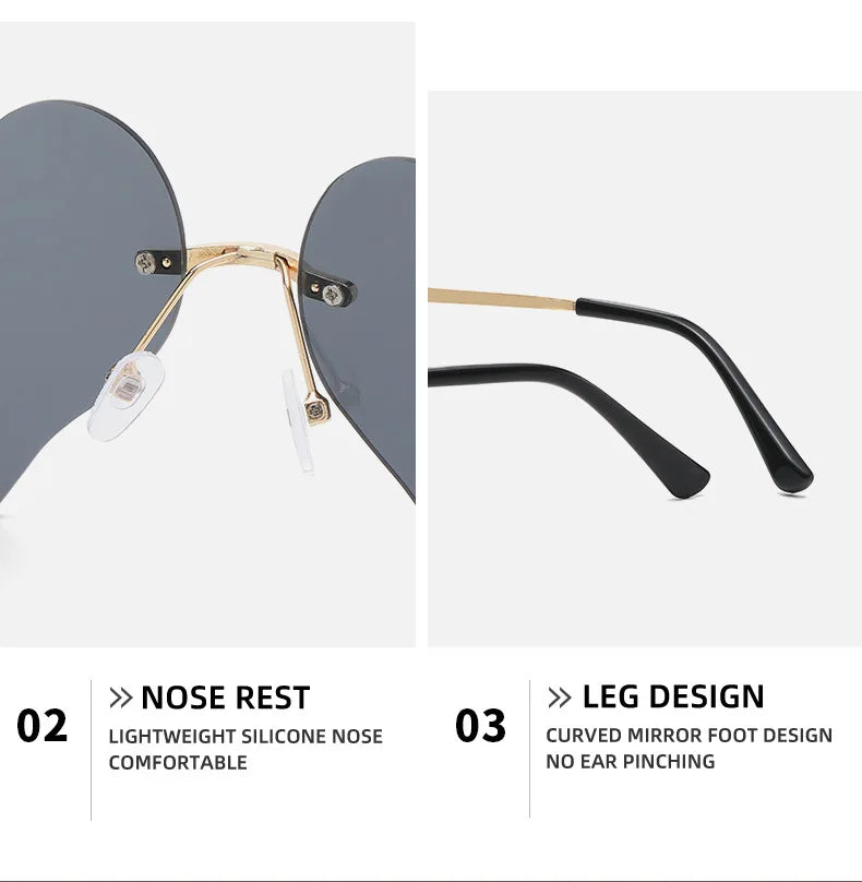 Randlose Sonnenbrille Damen Luxusmarke Strass Sonnenbrille Damen Niedliche Herzform Punk Party Brille очки від сонця женские