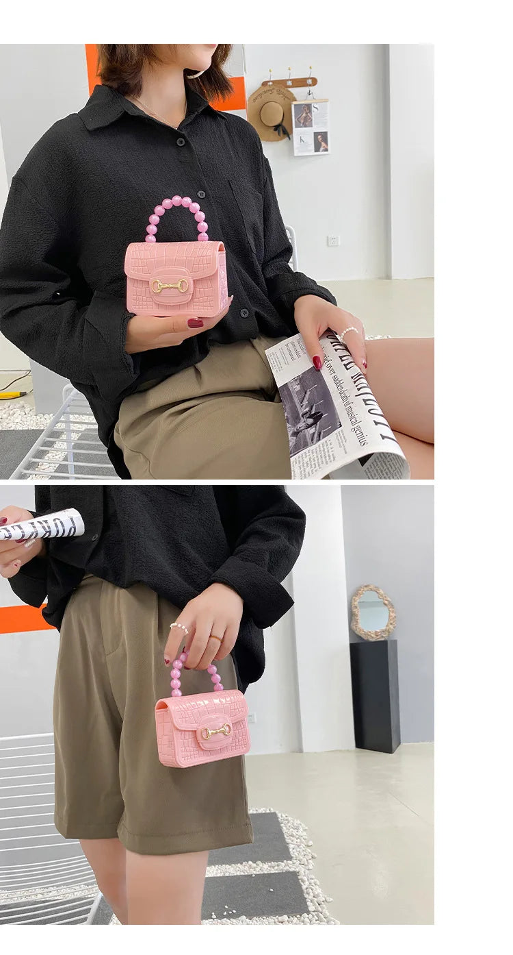 Fashion Mini Handbags PVC Crossbody Coin Purse Crocodile Pattern Pearl Handbag Plastic Small Chain Jelly Bag For Girl Wholesale