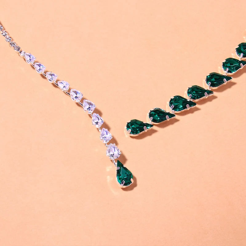 Stonefans Vintage Grüne Offene Halskette Strass Kragen Wassertropfen Anhänger Mode Kristall Brautschmuck Hochzeit Halsreif