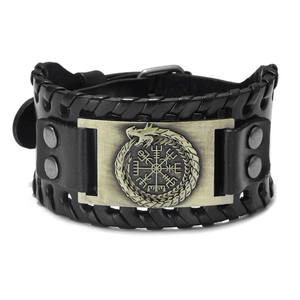 New Retro Wide Leather Pirate Compass Bracelet Men's Bracelet Celtic Viking Jewelry Compass Bracelet Accessories Party Gifts