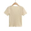 Damen V-Ausschnitt gestricktes Häkel-T-Shirt mit