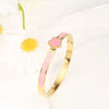 6 Farben Klassisch Luxuriös Edelstahl Fünfblattblume Offener Armreif Schlicht für Damen Mädchen Party Trend Emaille Schmuck Kleeblatt