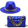 Set Straw Hat and Bag Set Gold Chain Bag Hat Set Ladies Leather Bag Tote Church Fedora Party Jazz Straw Hat