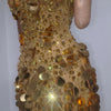 Sparkly Gold Rhinestone Sequins Sexy Strapless Mesh See Through Mini Dress Women Eveing Birthday Party Nightclub Stage Costume