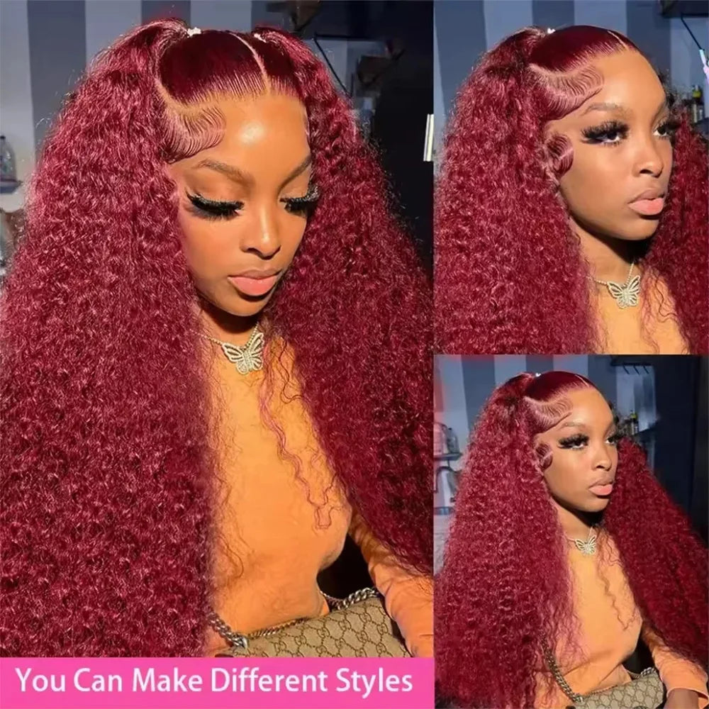 40 Inch Red Colored 13x6 Hd Lace Frontal Human Hair Wigs Pre Plucked 99J Burgundy Water Deep Wave Curly 30 36 40 Inch 13x4 Lace Front Wig For Women