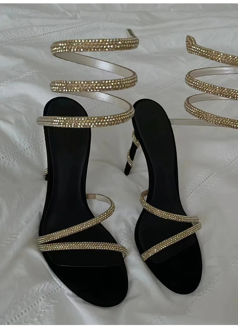 Star Style Luxus Kristall Schlange Gewickelt Damen Sandalen Sexy Stiletto High Heels Gladiator Sandalen Sommer Mode Party Abschlussball Schuhe