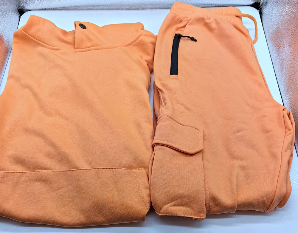 Men's Thick Cotton Training Sets Hoodie Casual Sports Pullover Hooded 2-piece Top with Pants Sweatshirts Gym Running Tracksuits