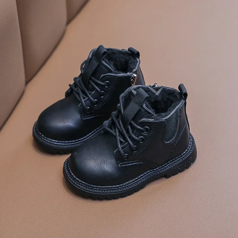 Autumn Winter Kids Boots Warm Plush Boys Toddler Girls Boots Fashion Leather Children Casual Shoes Boys Girls Boots for Kids