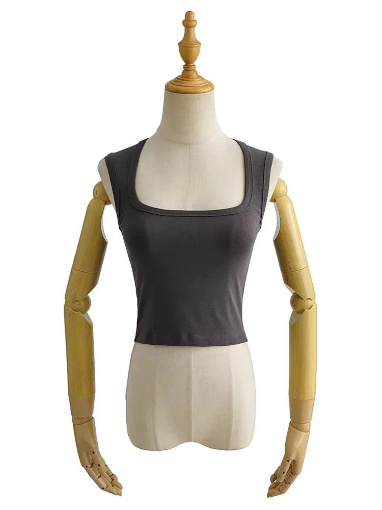 Deep Square Collar Vests 2025 Summer New Fashion Sexy Women's Crop Tops Sling Vest Camis