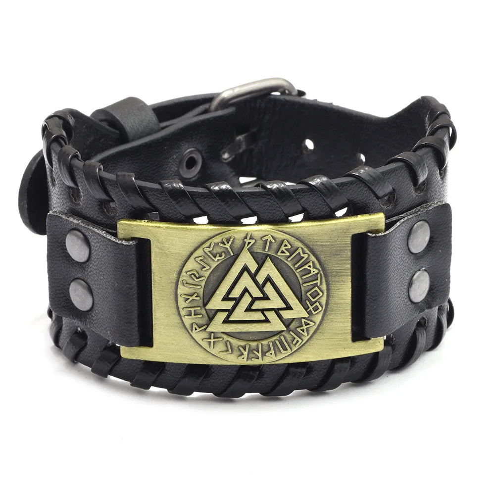 New Retro Wide Leather Pirate Compass Bracelet Men's Bracelet Celtic Viking Jewelry Compass Bracelet Accessories Party Gifts