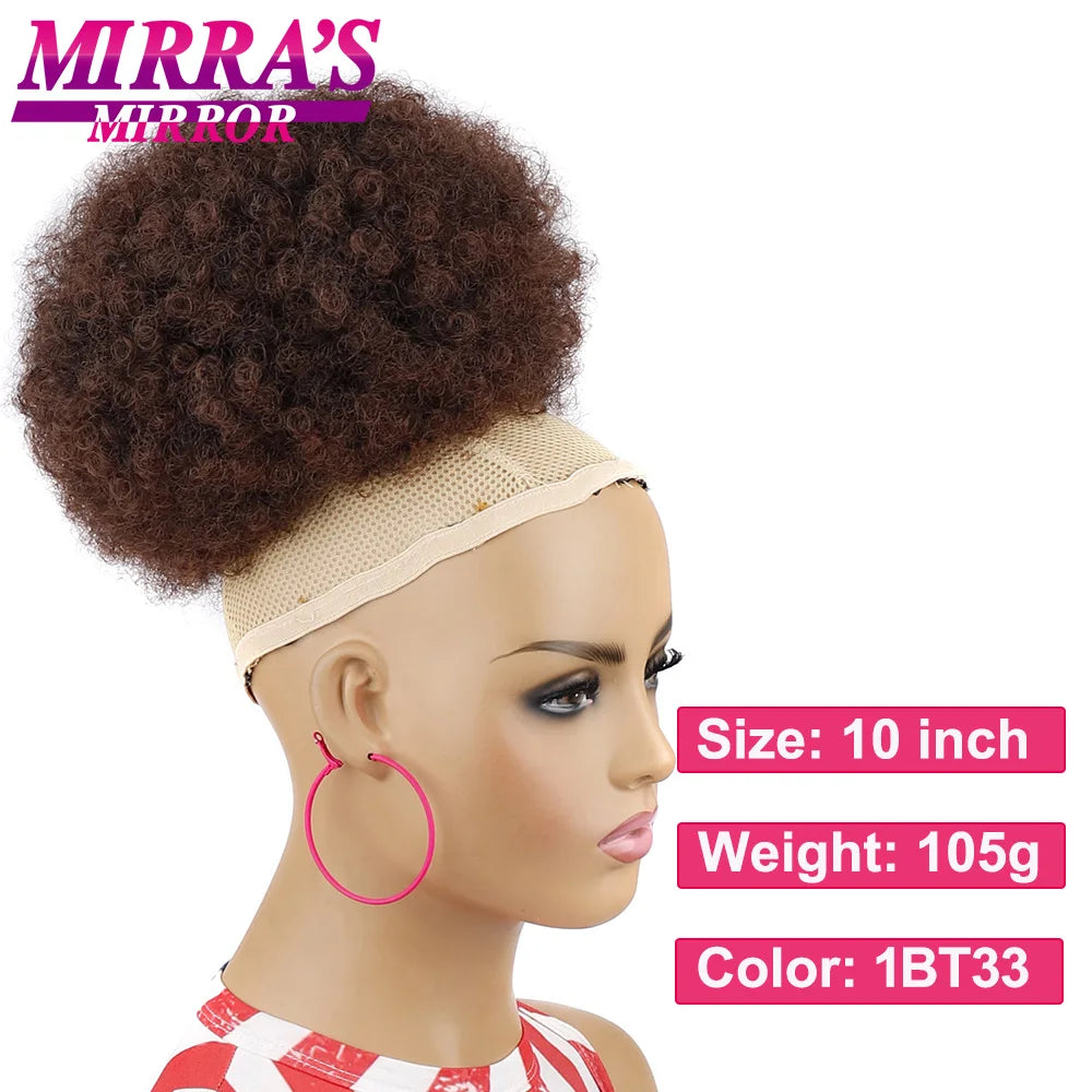 Synthetic Afro Puff Drawstring Ponytail Hair Bun 10 Inch Short Afro Kinkys Curly Afro Bun Extension Hairpieces Large Size