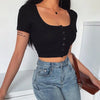 90er Jahre Vintage Y2k Cropped Top Damen Koreanische Mode Kpop T-Shirt Damen Knöpfe Eng Sexy Weißes Strick-T-Shirt Japanische Kleidung