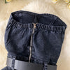 Damen Jeans Jumpsuit Sommer Playsuit Mode Hot Drill Hoher Bund Schmal Ärmellos Trägerlos Gürtel Outfits