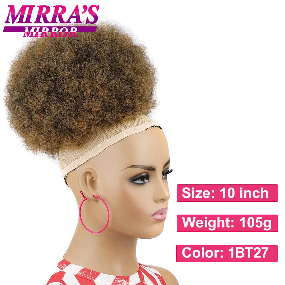 Synthetic Afro Puff Drawstring Ponytail Hair Bun 10 Inch Short Afro Kinkys Curly Afro Bun Extension Hairpieces Large Size