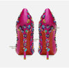 2025 Spring New High Heels Women's Embroidered Beaded Black Sexy Queen's Heel 10-12cm Pointed