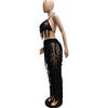 FAGADOER Sexy Hollow Out Tassels Pants Two Piece Sets Women Halter Sleeveless Backless Crop Top + Pants Outfit Female Streetwear