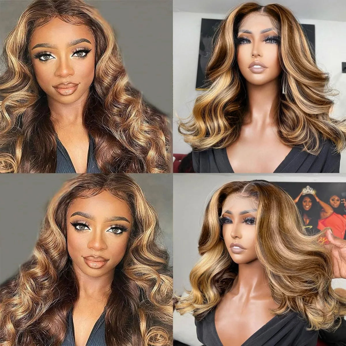 Highlight Body Wave Bob Perücke Echthaar Lace Front Echthaarperücken für Frauen Honigblond 13X6 Transparente Lace Frontal Perücke