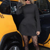 Dulzura Langarm Reißverschluss Bodycon Minikleid mit Taschen Einfarbig Elegantes Outfit Büro Streetwear Damen Herbst Winter Kleidung
