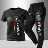 Summer fashion men's Italian letter print breathable and comfortable round neck T-shirt and pants set outdoor casual wear
