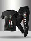 Summer fashion men's Italian letter print breathable and comfortable round neck T-shirt and pants set outdoor casual wear