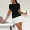 Tossy Summer Female Contrast Mini Dress Casual High Waist Short Sleeve Sexy Skinny Patchwork Bodycon Dress Women's Mini Dress