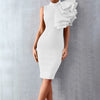 Summer Fashion Bodycon High Neck Sleeveless One Shoulder With Flower Ruffle Elegant Evening Dress