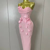 Sexy Fashion White Elegant Strapless Flower Bodycon Long Dress Women Casual Streetwear Club Birthday Party Slim Elegangt Dresses